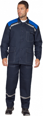 Костюм МОНТАЖ летний, т/синий-василек, 100% х/б (Куртка+брюки)